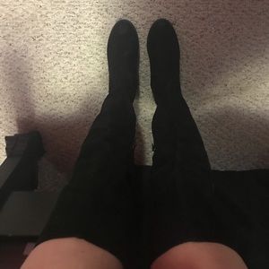 Express suede black thigh high boots